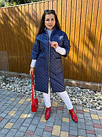 Женское батальное весеннее стёбаное пальто на синтепоне 48, Синий