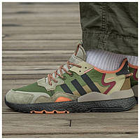 Чоловічі кросівки Adidas Nite Jogger Boost Core Black Orange Dark Green, зелені кросівки адідас найт джоггер буст кор