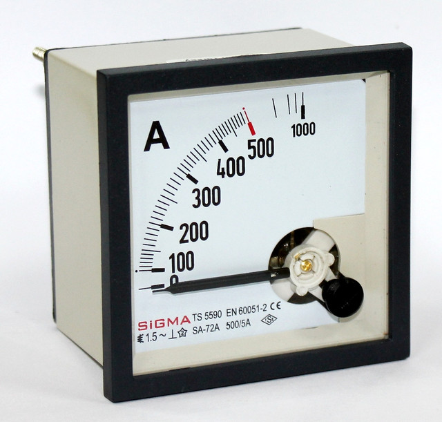 Амперметр 0-800А (800/5) стрілочний у шафу панельний 72х72 мм змінного струму