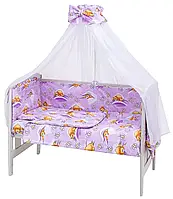 Комплект в детскую кроватку для новорожденных RG-08 сиреневый (мишка лежит, пчелки)