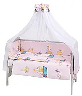 Комплект в детскую кроватку для новорожденных RG-08 розовый (медведи на кораблике)