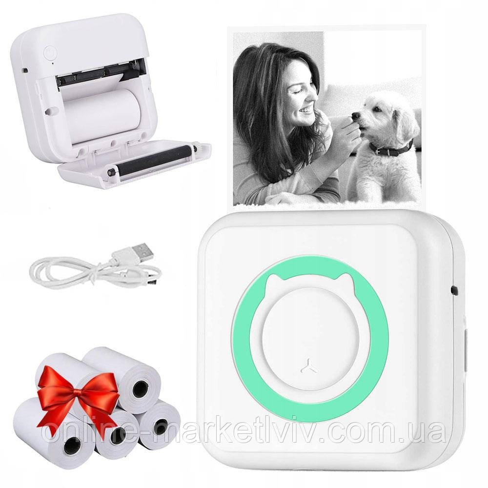 Портативний Bluetooth принтер + Подарунок Термопапір 5шт / Міні принтер для друку з телефону / Термопринтер, фото 1