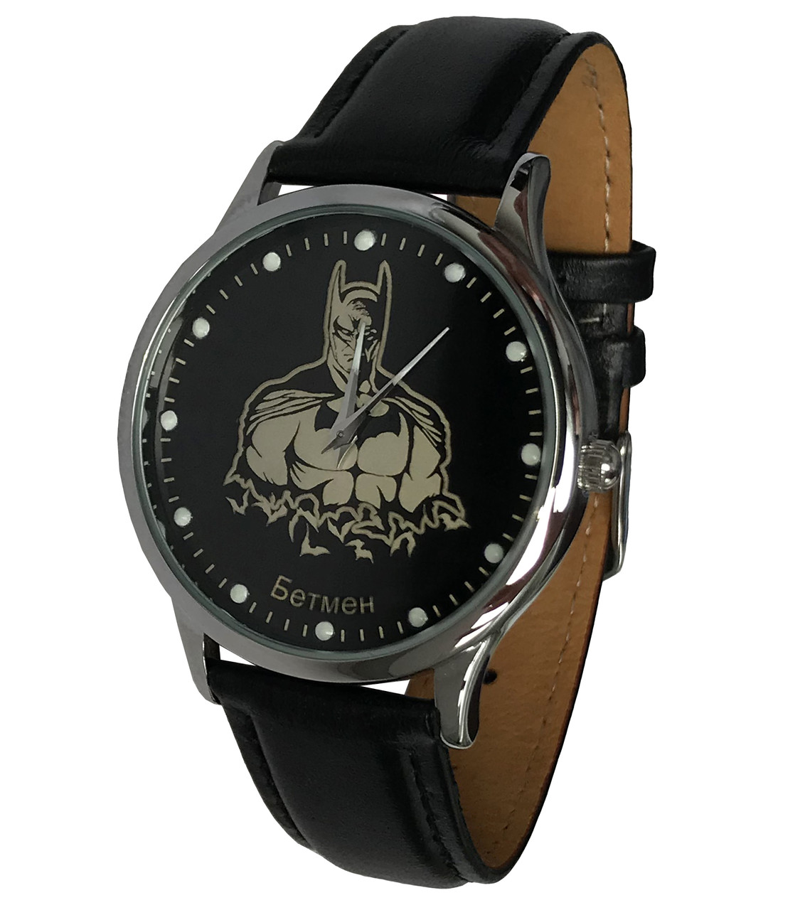Годинник чоловічий наручний Бетмен, кварцовий, іменний годинник, сріблястий корпус