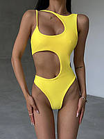 Женский стильный цельный купальник из ткани бифлекс цвет желтый