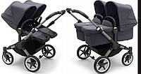 Универсальная коляска 2 в 1 для двойни Bugaboo Donkey 5 Twin, шасси Graphite/Stormy Blue текстиль Stormy Blue