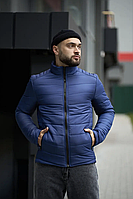 Чоловіча синя куртка весняна осінева без капюшона, Якісна демісезонна куртка синього кольору модна