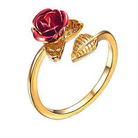 Жіноча каблучка у вигляді червоної троянди золотисте розмір 17