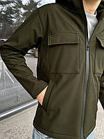 Мужская весенняя куртка из ткани софт шелл на микрофлисе с водонепроницаемой молнией размеры S-XL