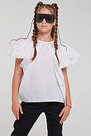 Блузка белая хлопковая с объёмными рукавами для девочки JO JO