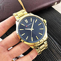Мужские кварцевые наручные часы Curren 8322 Gold-Blue Металлический браслет