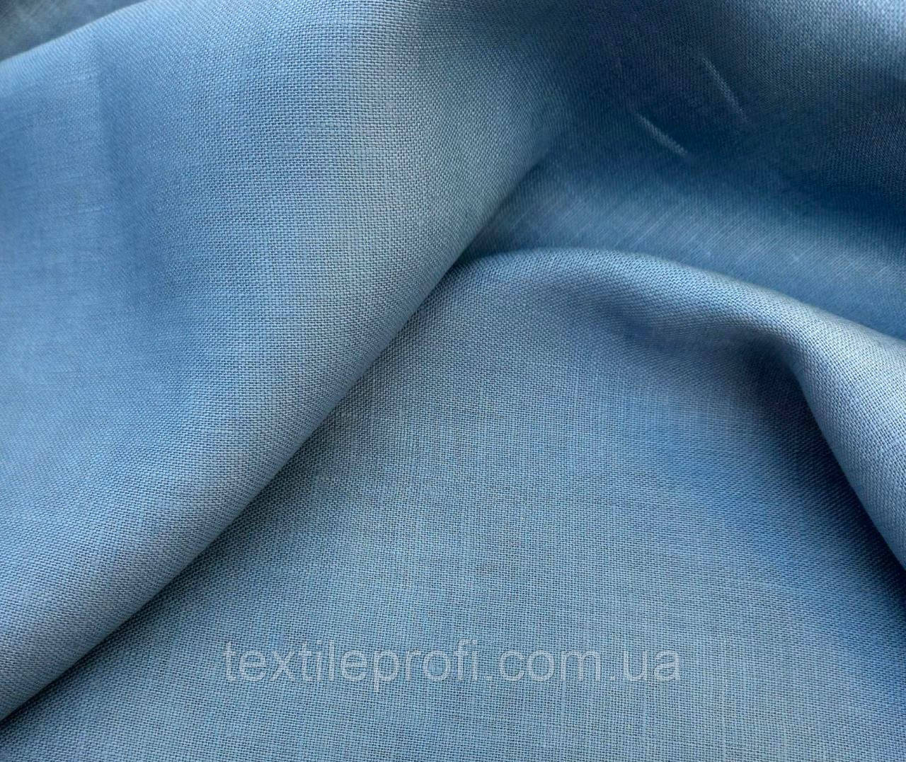 Льняна костюмна тканина сіро - блакитного кольору