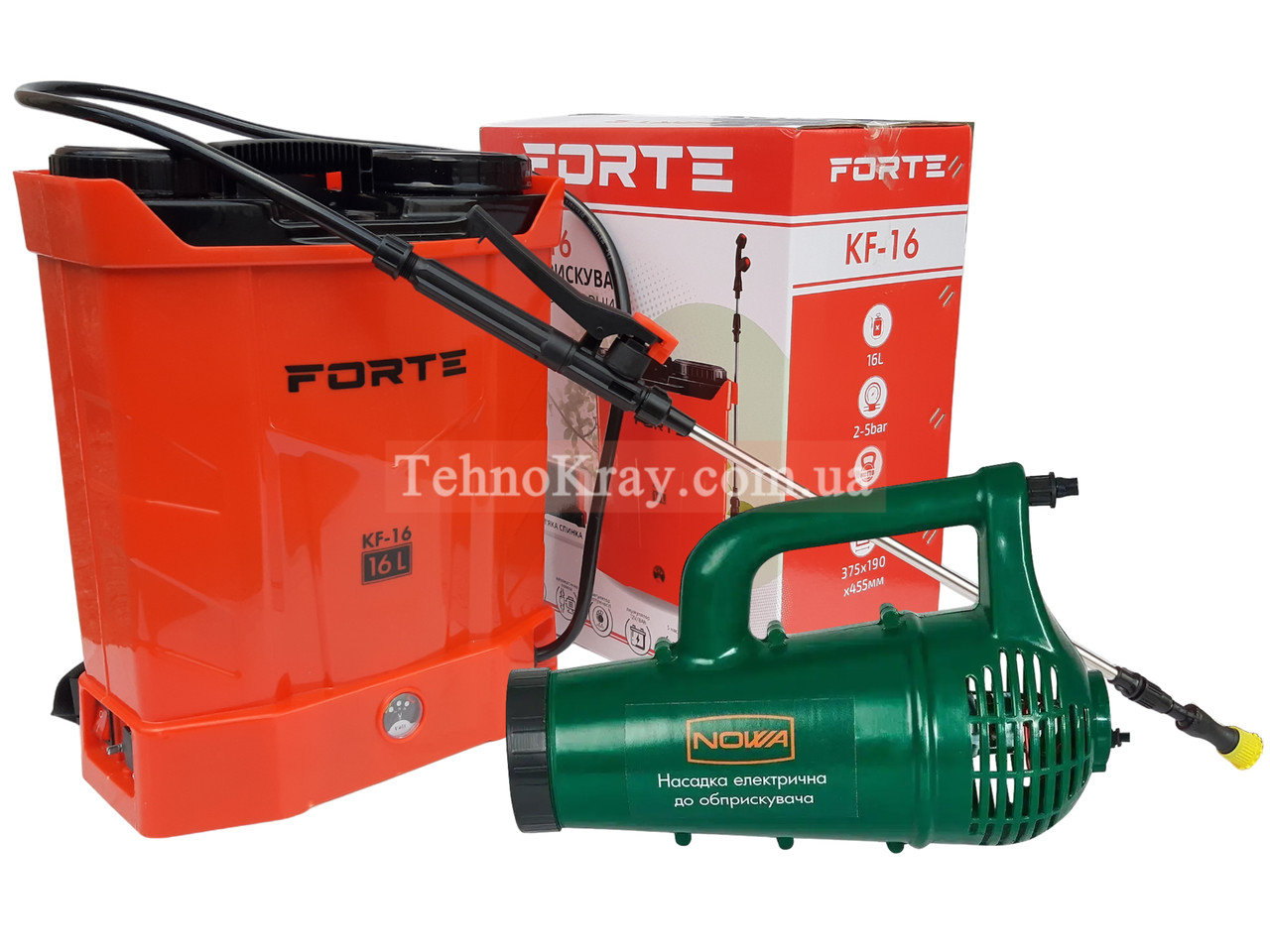 Садовий акумуляторний обприскувач Forte KF-16 з турбонасадкою Nowa DO 0612o в комплекті