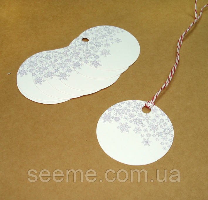 Новорічні теги з друком "Сніжинки", 10 шт, фото 1