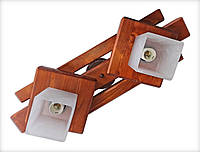 Дерев'яна стельова люстра на 2 плафони для кухні, спальні, кабінету, дитячої, коридору Троя/2 коричнева