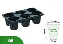 Касета для розсади 6Q Чорна 300×180 мм 6 комірок Поліпропіленова касета для саджанців