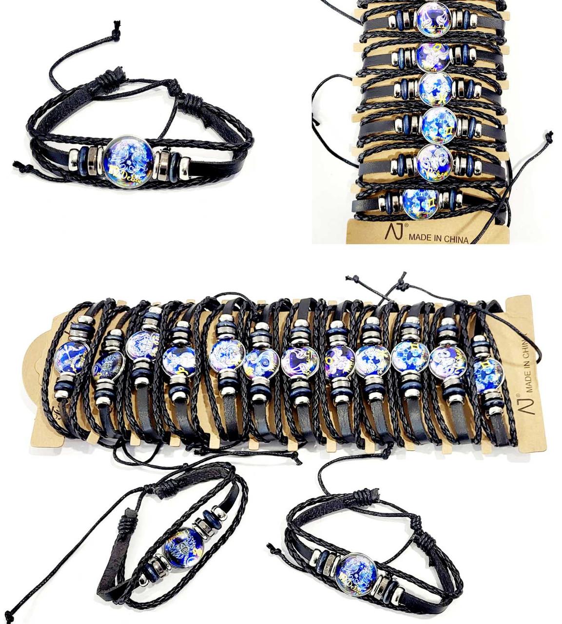 Браслети з натуральної шкіри із зображенням знака зодіаку