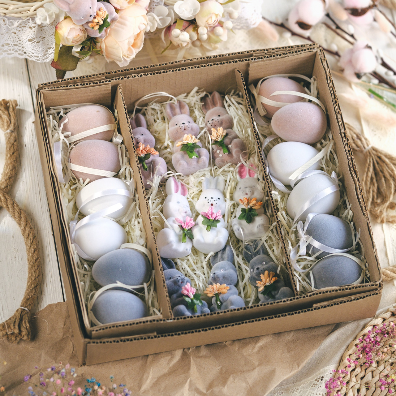 Пасхальний декор Кролики Декоративні зайці 9 кольорів Пасхальний подарунок кролик на шпажці, фото 1