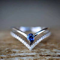 Женское кольцо обручальное кольцо с синим камнем Капля океана размер 16.5
