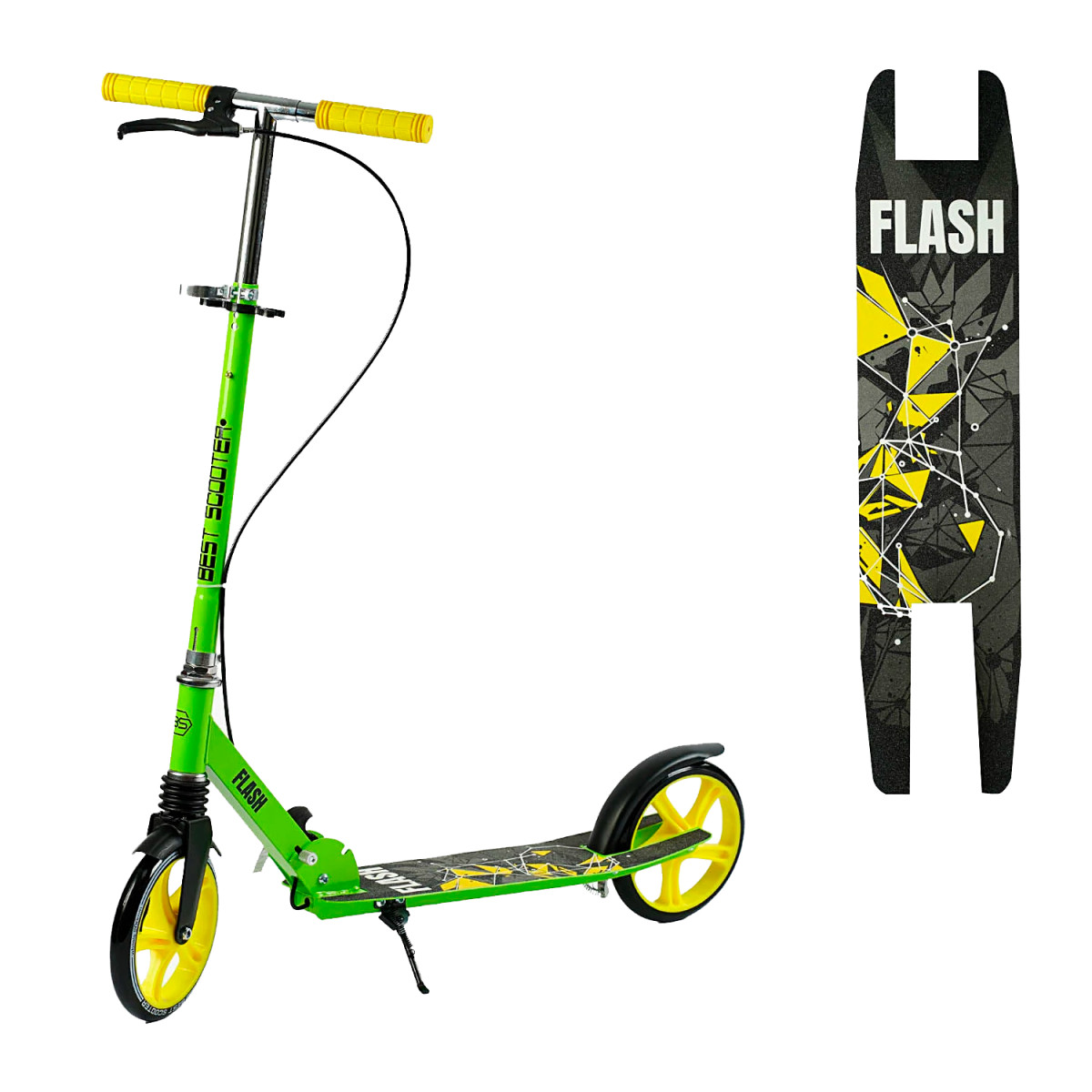 Двоколісний самокат Best Scooter FL-20085 складаний із ручним гальмом і підсклянником, зелений