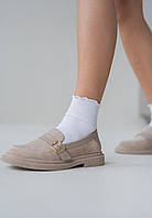 Жіночі туфлі з натуральної шкіри та замша у бежевому кольорі