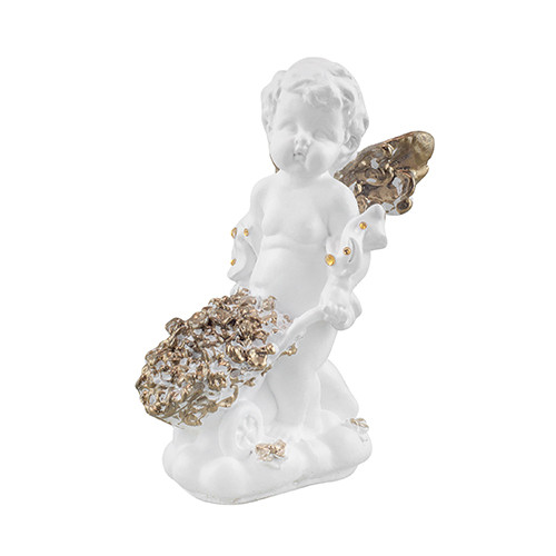 Статуетка Ангелик з тачкою біло-золотий (гіпс) AN0724-3(G), фото 1