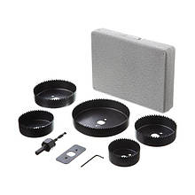 Набір корончастих свердел по деревині збірний 64-127 мм, 8 шт. (64,76,89,102,127мм) INTERTOOL BT-0024