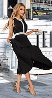 Нарядное черное платье с плиссированной юбкой и блестящей отделкой (L, XL, XXL)