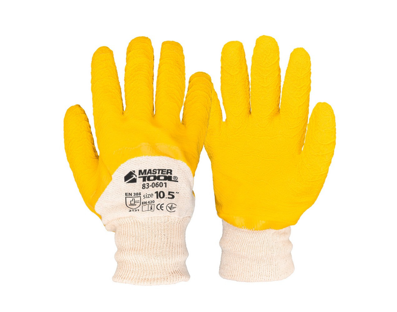 Рукавички бавовняні MASTERTOOL латексне ребристе покриття 3⁄4 10.5" 12 пар жовті 83-0601doz, фото 1