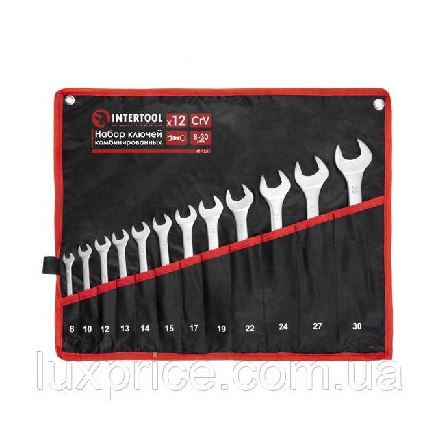 Набір ключів комбінованих, 12 шт, 8-30 мм INTERTOOL HT-1251 Luxprice, фото 1