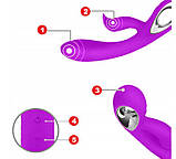 Багатофункціональний вібратор подвійний Boss of toys Daro фіолетовий 9 режимів заряджання USB, фото 4