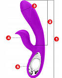 Багатофункціональний вібратор подвійний Boss of toys Daro фіолетовий 9 режимів заряджання USB, фото 6