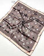 Женский брендовый шелковый платок Louis Vuitton Луи Витон. Молодежный стильный платок с ручной подшивкой Коричневый