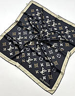 Женский брендовый шелковый платок Louis Vuitton Луи Витон. Молодежный стильный платок с ручной подшивкой Черно - Золотистый