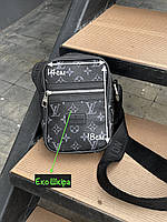Брендовая кожаная сумка Louis Vuitton Мужская городская сумка на плечо Луи Витон Мессенджер черный для парня Черный №2