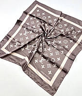 Стильный шелковый платок Louis Vuitton Луи Витон. Молодежный весенний брендовый платок с ручной подшивкой Коричневый