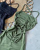 Женское стильное платье миди с завязками на спине ткань: рубчик Мод 141
