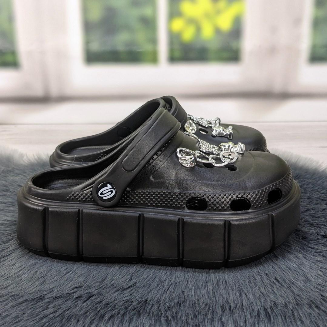 Сабо крокси жіночі на платформі чорні з ланцюжком Progress 4369