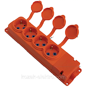 Колодка жовтогаряча каучукова з кришкою та заземленням 4 гнізда