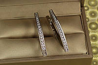 Серьги Xuping Jewelry стрела дорожка из камней бортики по краям 3.5 см серебристые