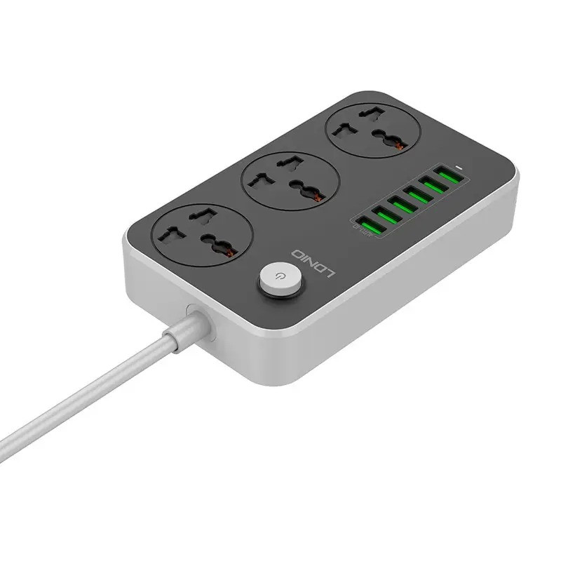 Мережевий подовжувач з USB 1.6 метра 3 розетки 6 USB LDNIO SC3604 Black/White, фото 1