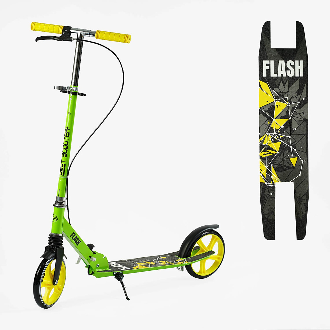 Самокат складаний двоколісний Салатовий / Жовтий Best Scooter FL-20085 Хороший міцний дитячий самокат