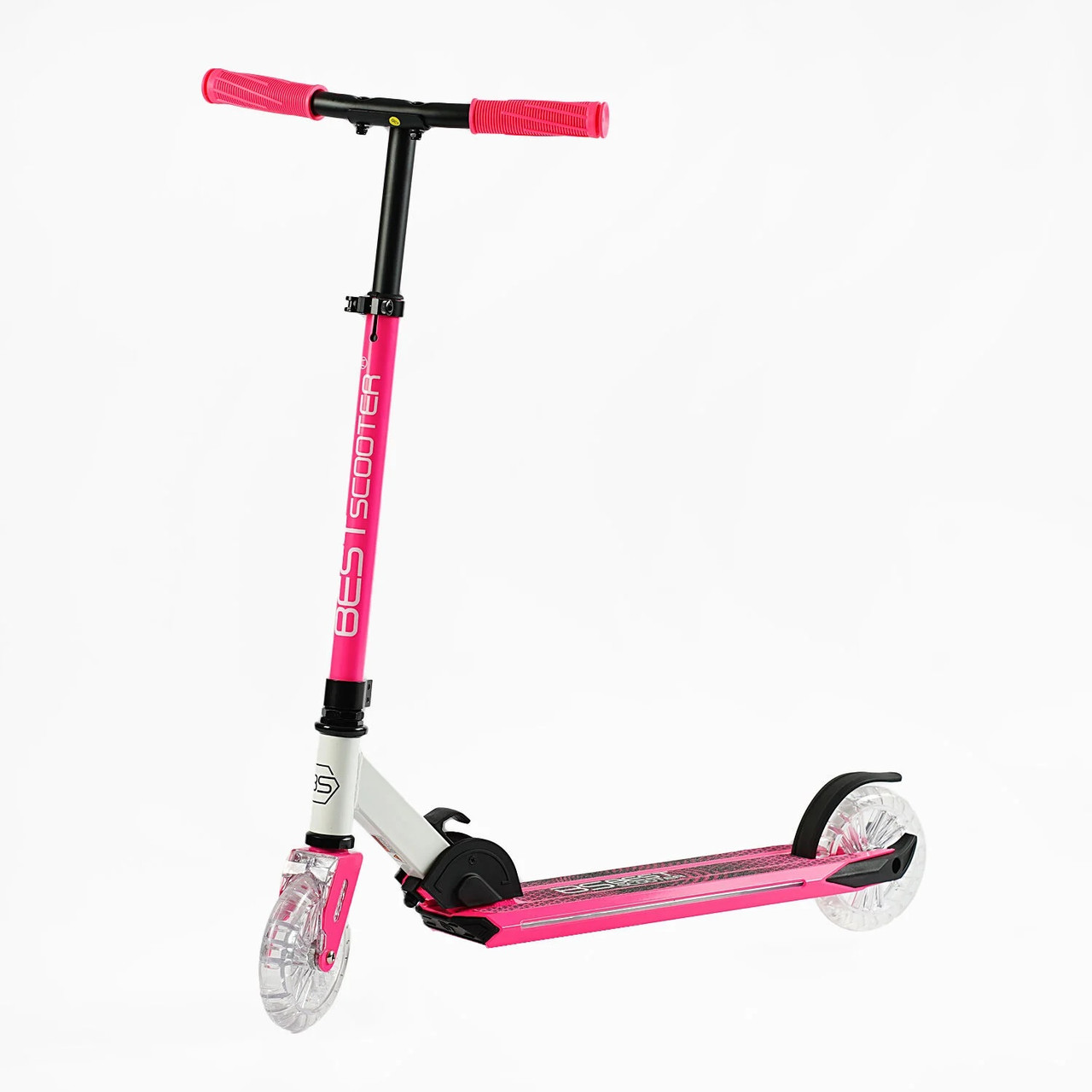 Двоколісний самокат для дівчинки Рожевий / Білий Best Scooter L-00145 Складаний самокат з підсвічуванням коліс та деки