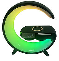 Умный Ночник светильник G11 с Bluetooth Колонкой беспроводной зарядкой 15W Часами FM Радио и RGB Черный king