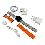 Набір для телефону X11 смарт-годинник S8Ultra навушники Airpods Pro помаранчевий та сірий ремінці, зарядні пристрої, фото 2