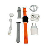 Набір для телефону X11 смарт-годинник S8Ultra навушники Airpods Pro помаранчевий та сірий ремінці, зарядні пристрої, фото 3