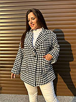 Женское весеннее короткое пальто баранчик на пуговицах популярной расцветки 50/52, Гусиная лапка