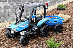 ВЕЛИКИЙ дитячий трактор - електромобіль з причепом та дахом Bambi, синій
