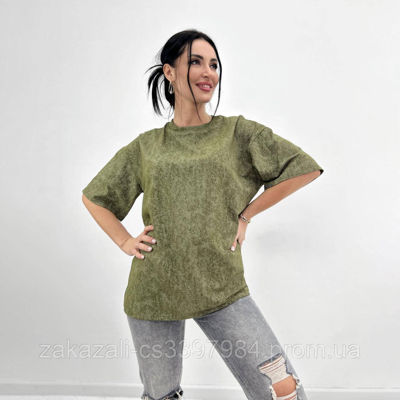 🔸 Жіноча базова футболка тай-дай однотонна, вільного крою, кулірка Туреччина, повсякденна | Норма та батал, фото 1