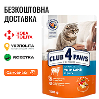 Клуб 4 Лапы - Влажный корм для взрослых кошек с ягненком в соусе, пауч 100г