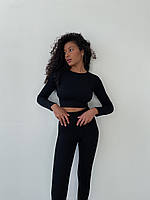 Женский бесшовный комплект рубчик лосины пуш-ап +рашгард с длинным рукавом розовый для фитнеса, йоги L.nt